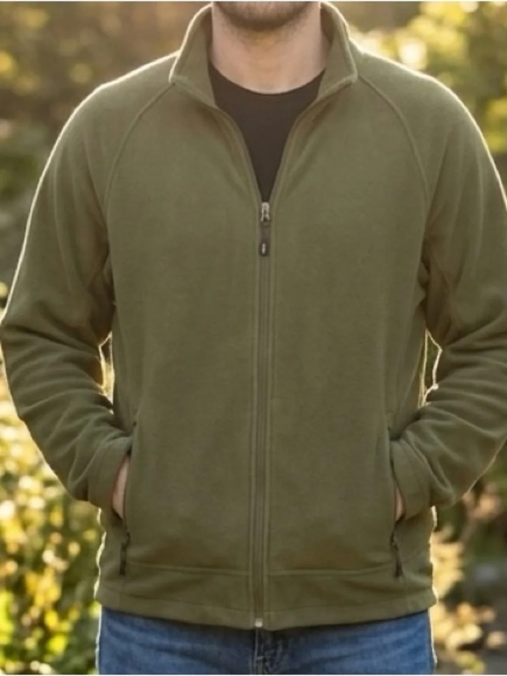 Lands' End Men's Olive Full-Zip Fleece Jacket XL 46/48 Adjustable Wrists